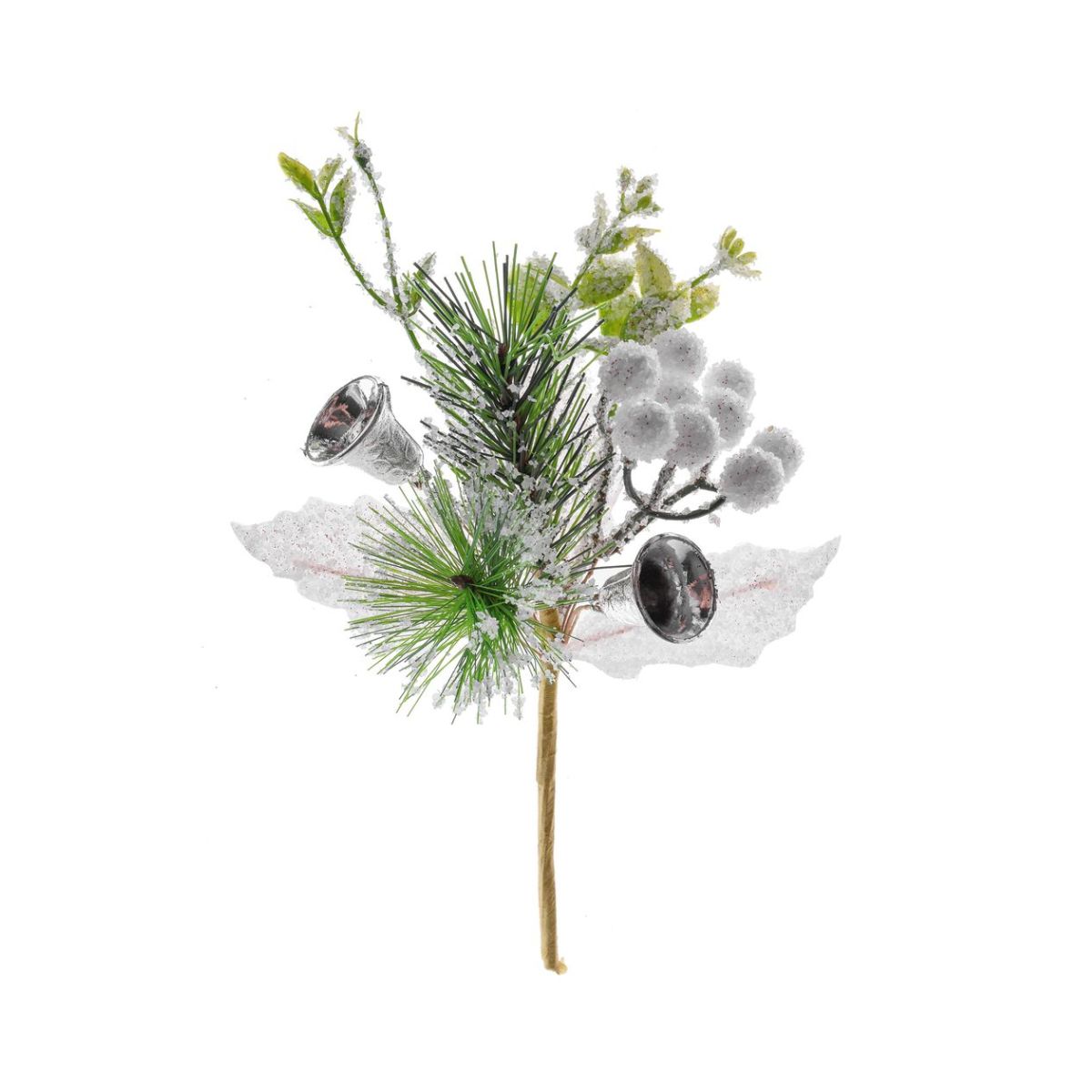 Ramura decorativa de Craciun 18 cm verde/argintiu cu clopotel - Bell MagicHome, 1, hectarul.ro