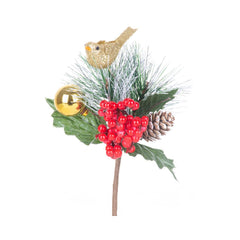 Ramura decorativa de Craciun 16 cm rosu/auriu cu pasare - Bird MagicHome