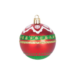 Set 9 globuri de Craciun Ø6 cm rosu-verde-alb cu detalii contrast, plastic - MagicHome