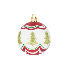 Set 9 globuri de Craciun Ø6 cm rosu-verde-alb cu detalii contrast, plastic - MagicHome