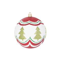 Set 4 globuri de Craciun Ø10 cm rosu-verde-alb cu detalii contrast, plastic - MagicHome