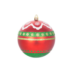 Set 4 globuri de Craciun Ø10 cm rosu-verde-alb cu detalii contrast, plastic - MagicHome