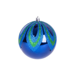 Set 4 globuri de Craciun Ø10 cm albastre cu detalii albe, plastic - MagicHome
