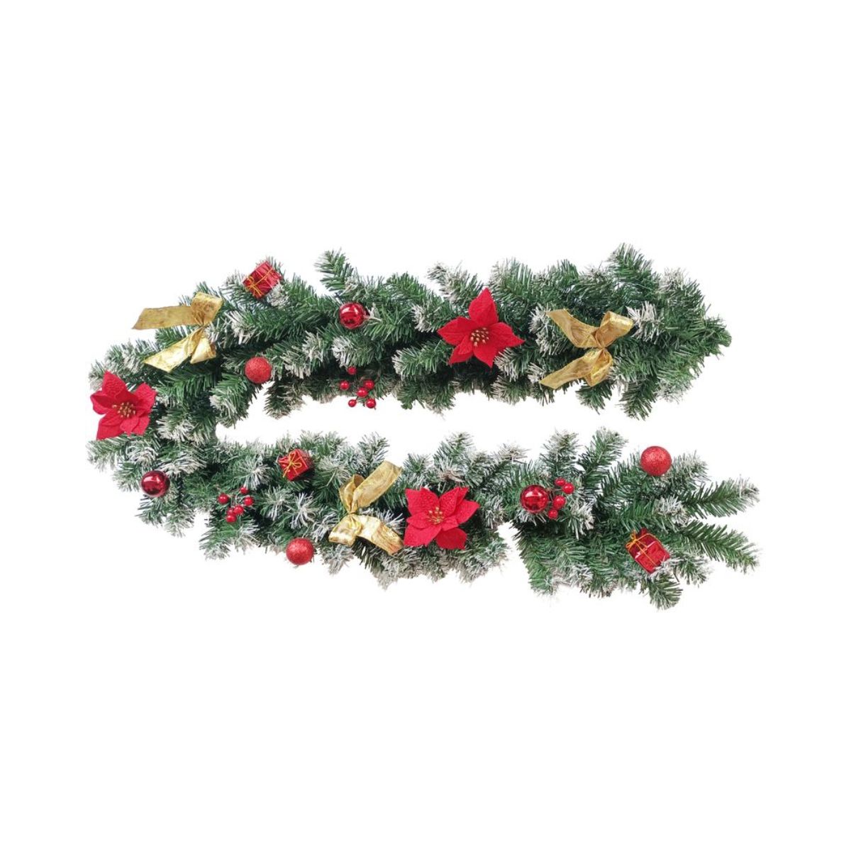 Ghirlanda de Craciun 180 cm verde cu funde aurii si Craciunite rosii - MagicHome, 1, hectarul.ro
