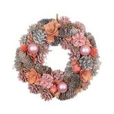 Hectarul - Coronita de Craciun Ø30 cm roz/portocaliu cu conuri, flori și globuri - MagicHome