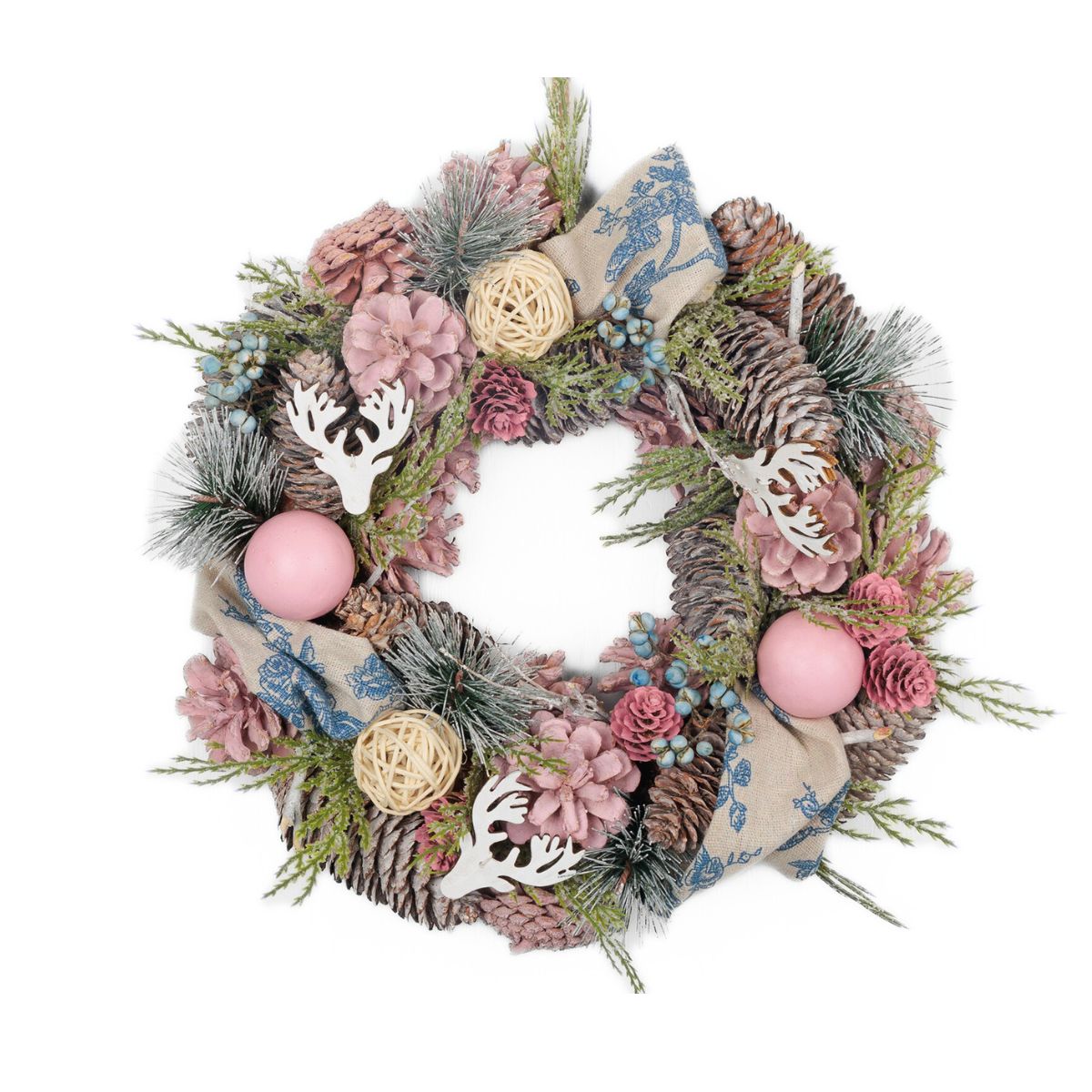 Coronita de Craciun Ø30 cm multicolora cu conuri, frunze si globuri - MagicHome, 1, hectarul.ro