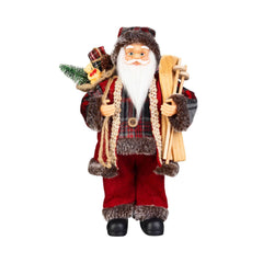 Decoratiune Mos Craciun 46 cm cu schiuri, cadouri si brad - MagicHome