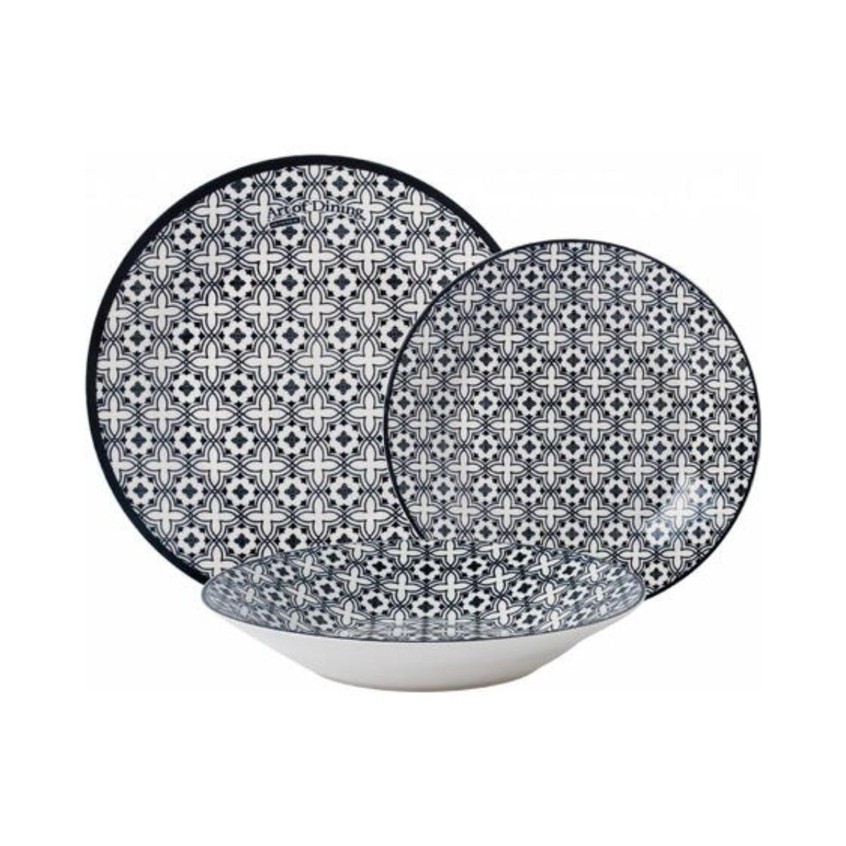 Set pentru cina, alb/negru, din portelan, pentru 6 persoane, Rania Heinner, 1, hectarul.ro