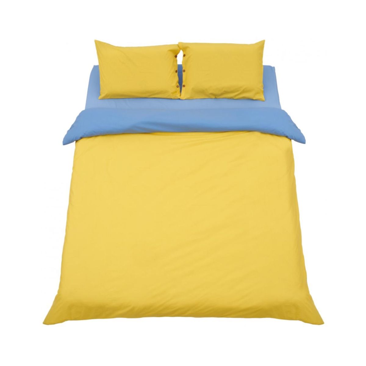 Lenjerie de pat din bumbac, pentru 2 persoane, 3 piese, galben/albastru, 1, hectarul.ro