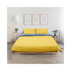 Lenjerie de pat din bumbac, pentru 2 persoane, 3 piese, galben/albastru