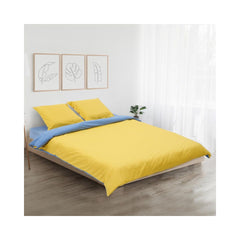 Lenjerie de pat din bumbac, pentru 2 persoane, 3 piese, galben/albastru