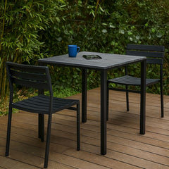 Masa terasa/gradina gri-antracit din metal si polipropilena, 80x80x74, Oakville Bistro