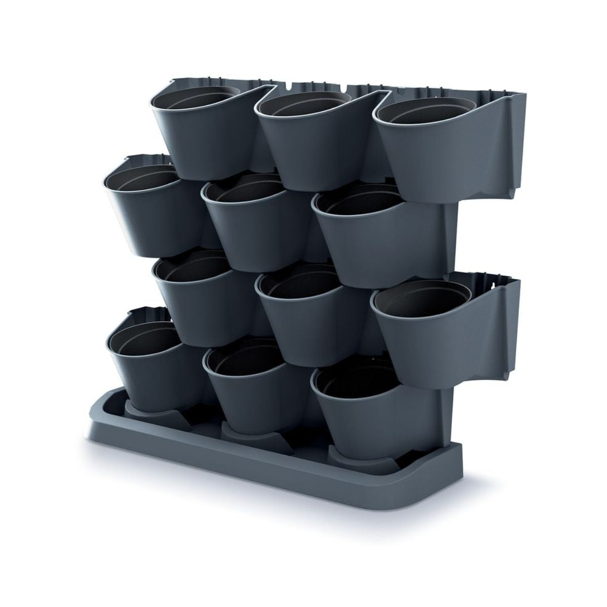 Set 12 ghivece decorative de flori, modular, antracit, 12x0.75 L, 67x17.7x57 cm, Cascade Wall, 1, hectarul.ro