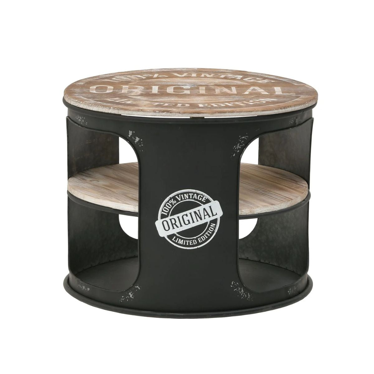 Masuta laterala din metal vopsit negru si lemn de mesteacan Φ60Χ48 cm, 1, hectarul.ro