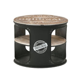 Hectarul - Masuta laterala din metal vopsit negru si lemn de mesteacan Φ60Χ48 cm