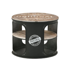 Masuta laterala din metal vopsit negru si lemn de mesteacan Φ60Χ48 cm