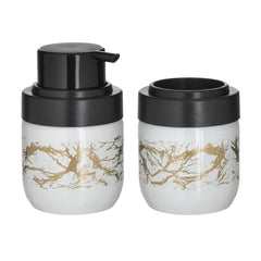 Set de baie cu suport periute de dinti si recipient sapun lichid Alb/Auriu