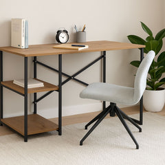 Masa de studiu cu 2 rafturi MDF bej, cadru din metal negru 120x60x70 cm