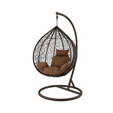Hectarul - Scaun suspendat tip scoica din ratan, terasa/ balcon, perne maro, cadru otel maro, 105x105x196 cm