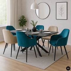 Masa de dining extensibila 160-200 cm din MDF si metal gri inchis Mod