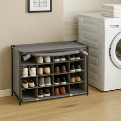 Dulap textil pentru incaltaminte cu 16 compartimente, gri, Textile Shoe Rack Zeller