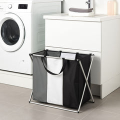 Cos pentru rufe cu 3 compartimente, din poliester si aluminiu, 63 x 38 x 57 Zeller