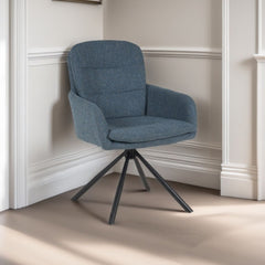 Scaun living rotativ albastru denim din textil si metal Donna