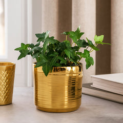 Suport decorativ pentru ghiveci, auriu, ceramic, Ø13x12,5 cm Gold Cosy&Trendy