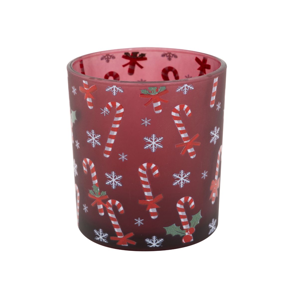 Suport de lumanare rosu burgundy din sticla Ø7x8 cm Candy Cane Cosy&Trendy, 1, hectarul.ro