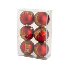 Set 4 globuri de Craciun rosii cu detalii aurii Ø8 cm din plastic Trees Cosy&Trendy