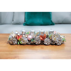 Aranjament de Craciun 44 cm roz/portocaliu cu suporturi de lumanari MagicHome