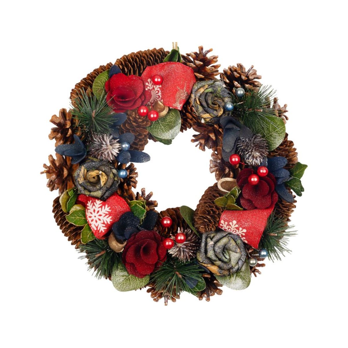 Coronita de Craciun Ø30 cm rosu/albastru cu frunze MagicHome, 1, hectarul.ro