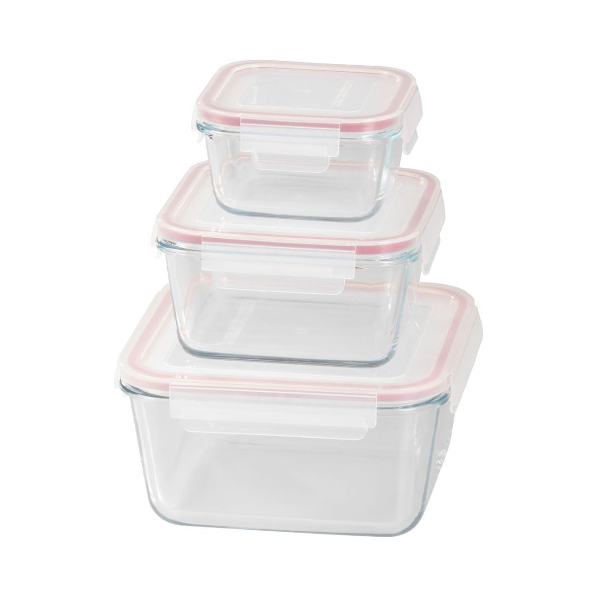 Set 3 caserole patrate din sticla MagicHome, 450/1000/1900 ml, roz, 1, hectarul.ro