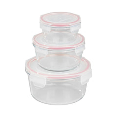 Set 3 caserole rotunde din sticla MagicHome, 370/800/1500 ml, roz
