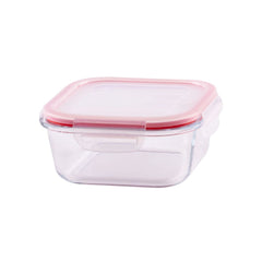 Caserola patrata 750 ml din sticla borosilicata cu capac BSG1 MagicHome, roz