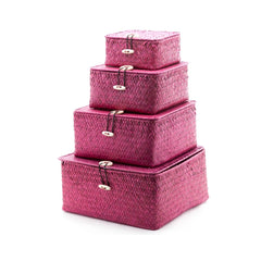 Set de 4 cosuri de depozitare, rosu burgundy, din fibre vegetale, Cosy&Trendy