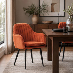 Scaun living/dining portocaliu, tapiserie catifea, cadru metalic, Linea HARO