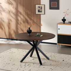 Masa de dining rotunda Ø120 cm cu blat din MDF furniruit Vega Ashwood Walnut