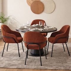 Scaun living rosu-caramiziu din textil si metal Gemma Haro