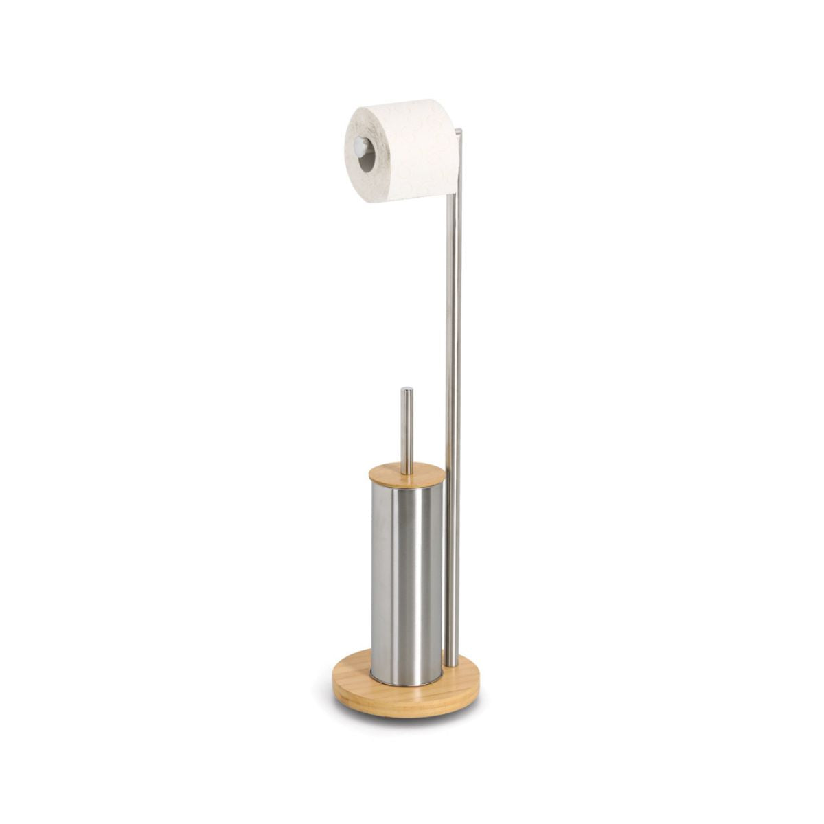 Perie WC Zeller, inox/bambus, cu suport hartie igienica integrat, 72.5 cm, 1, hectarul.ro