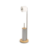 Hectarul - Perie WC Zeller, inox/bambus, cu suport hartie igienica integrat, 72.5 cm