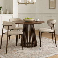 Scaun dining Classic Ote bej, textil, cu picioare metalice cu aspect lemn