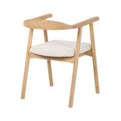 Scaun dining Lund Boucler crem, textil, cu picioare din lemn de frasin cu aspect stejar