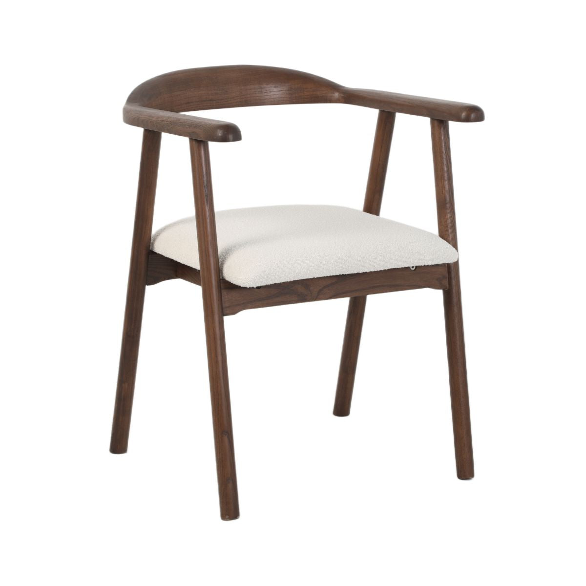 Scaun dining Lund Boucler crem, textil, cu picioare din lemn de frasin cu aspect nuc, 1, hectarul.ro