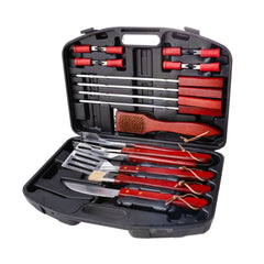 Set ustensile gratar 19 piese Strend Pro Grill, inox si lemn in geanta rigida