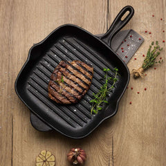 Tigaie-grill patrata 27x27 cm din fonta Black Collection Tramontina