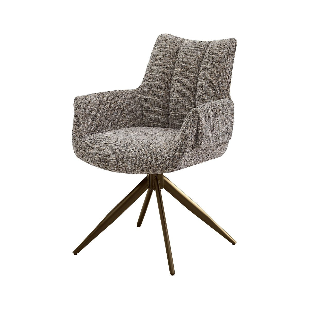 Scaun dining rotativ Nuria Ha.ro, bej-heather, tapițat cu material textil și bază metalică bronze, design elegant cu brațe integrate, 1, hectarul.ro