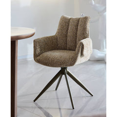 Scaun living/dining rotativ Nuria, bej-heather, material textil si cadru metalic