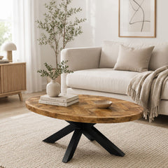 Masuta de cafea ovala 100x60 cm maro natur din lemn de mango Herringbone Haro