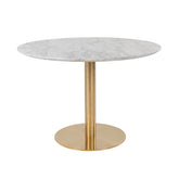 Hectarul - Masa de dining rotunda Ø110 cm alb/auriu cu aspect de marmura, din otel si MDF, Bolzano House Nordic
